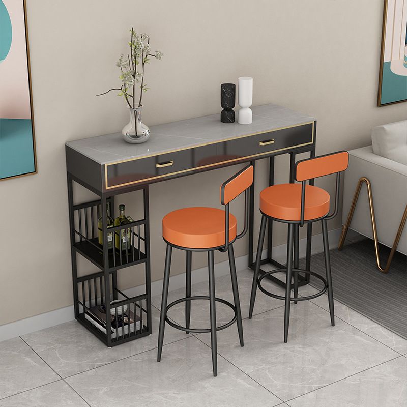 Glam Style Rectangle Bar Table Stone Fixed Bistro Bar Desk with Storage Clearhalo 'Bar Furniture' 'Bar Tables' 'bar_tables' 'furn' 'furn_bar_tables' 'Furniture' 'Kitchen & Dining Furniture' 1200x1200_fd22cbf4-93a6-4fb4-adb7-0b27c6a2534e