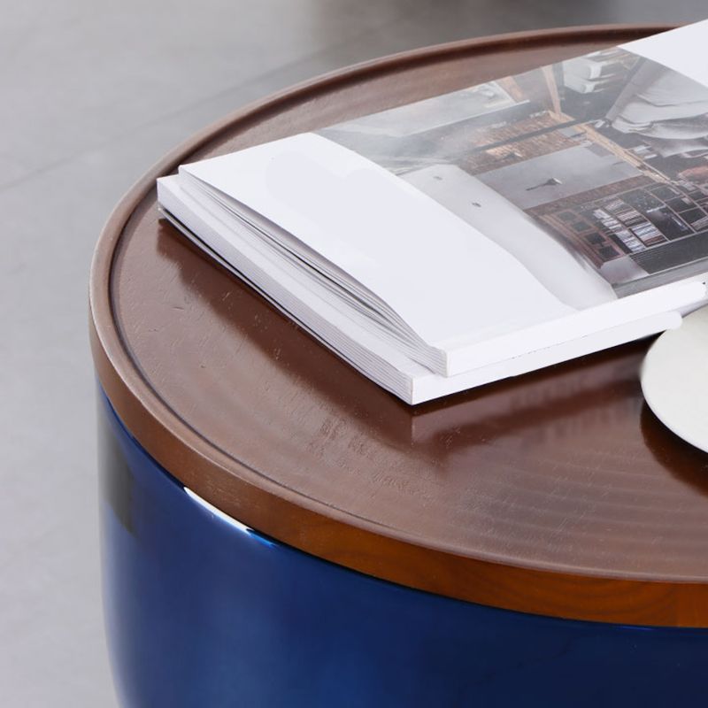 Modern Round Solid Oak Top End Table 53/44" Tall Drum End Table with Storage