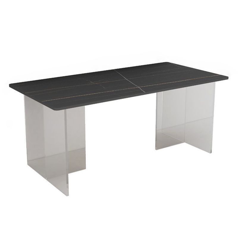 Rectangular Stone Dining Table Acrylic Furniture with Double Pedestal in Matte Finish