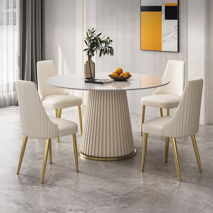 Round Traditional Luxury Dining Table White Sintered Stone Table with White Pedestal Base Clearhalo ' dining_table' 'Dining Tables & Seating' 'Dining Tables' 'furn' 'furn_dining_table' 'Furniture' 'furniture_dining_table' 'Kitchen & Dining Furniture' 'kitchen&dining_furn' 'kitchen' 'kitchen_dining_table' 1200x1200_fd2dd165-f823-4a2c-bbf8-9c4fde3b402f