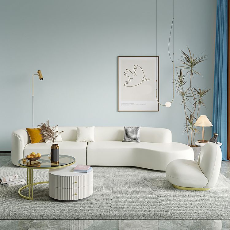 Zeitgenössisches Kunstleder -Sektionssofa mit kindem Rücken in massivem Holz