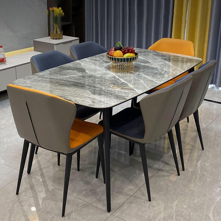 Stone Top Dining Table Contemporary Rectangle Dining Table with 4 Legs in Black
