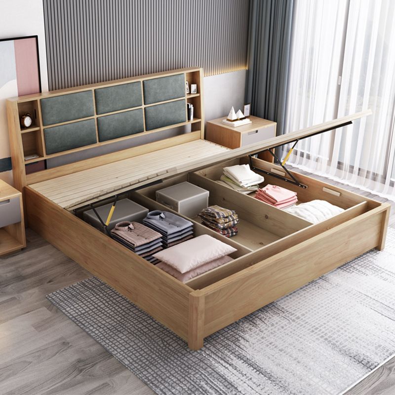 84.65 inch Wide Contemporary Bed Frame Rubberwood Bed with Storage Clearhalo 'Bedroom Furniture' 'Beds' 'furn' 'furn_beds' 'Furniture' 1200x1200_fd3443ab-0e8d-4eab-9166-99ff0770053d