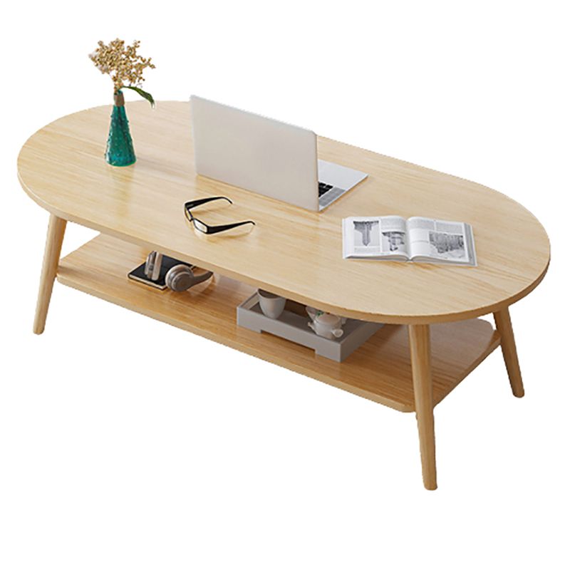 Contemporary Wooden Oval Coffee Table with 4 Legs and 1 Shelf Clearhalo 'Coffee & Accent Tables' 'Coffee Tables' 'coffee_tables' 'furn' 'furn_coffee_tables' 'Furniture' 'Living Room Furniture' 1200x1200_fd37f928-76ba-4ec0-8980-a31e432a65ad