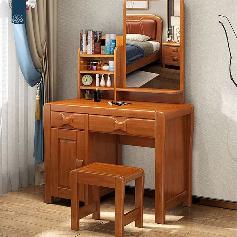 Bedroom Traditions Mirror Double Drawers Solid Wood Standing Make-up Vanity