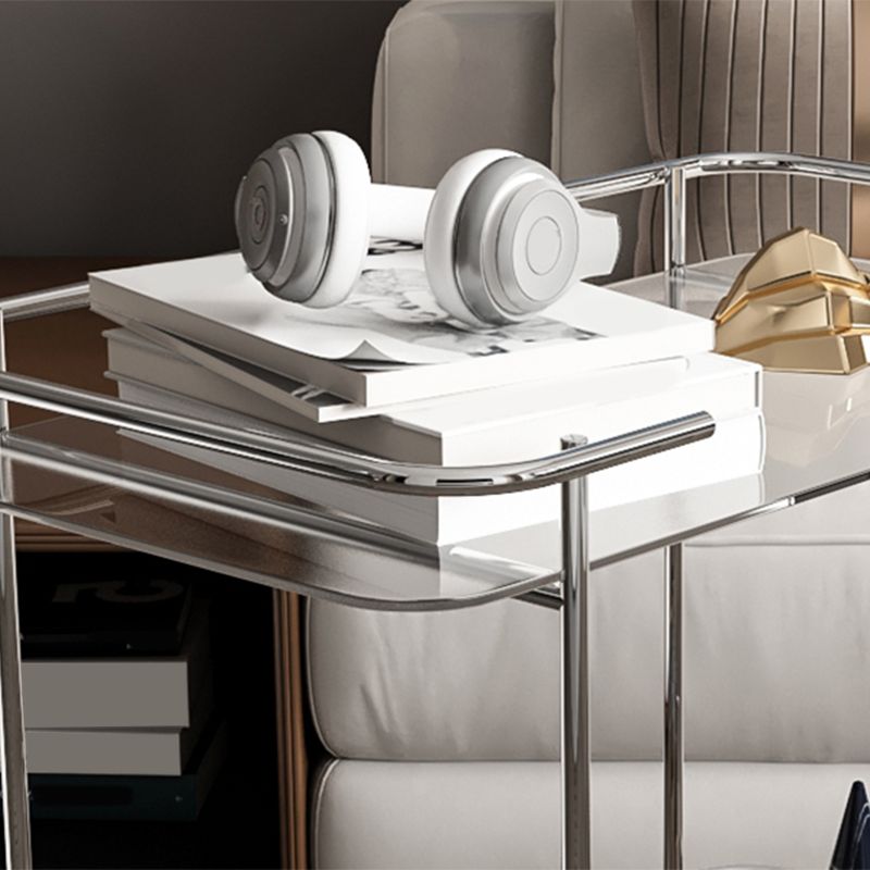 Mesa final de vidrio contemporánea con estante de ruedas incluye 25.6 "W Mesa auxiliar