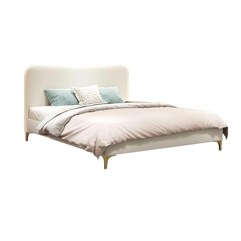 Letto a pannello bianco in finta pelle in pelle 40,16 "H letto imbottito a basso profilo con gambe metalliche