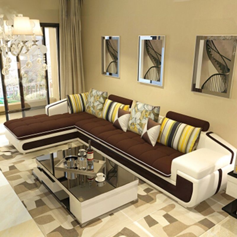 4-seater Recessed Arm Pillowed Back Cushions Sectional Sofa with Chaise Clearhalo 'furn' 'furn_sectionals' 'Furniture' 'furniture_sectionals' 'kitchen' 'kitchen_sectionals' 'Living Room Furniture' 'Sectionals' 1200x1200_fd441cf1-be48-4caa-855a-11e367c0a941