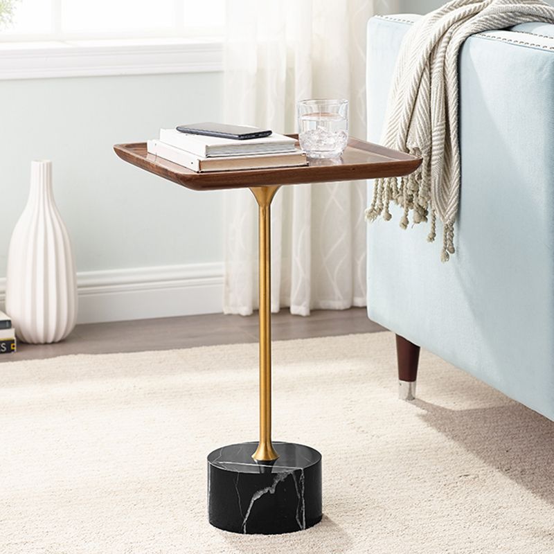 Mid-Century Modern Solid Wood Top End Table Marble Pedestal Sofa Side Table