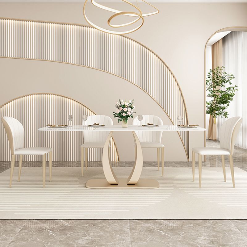Glam Style Dinner Table Stone Rectangle Dining Room Table in White Clearhalo 'Dining Tables & Seating' 'Dining Tables' 'dining_table' 'furn' 'furn_dining_table' 'Furniture' 'Kitchen & Dining Furniture' 1200x1200_fd4ae198-0063-41df-8142-d31221416115