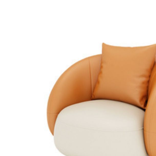 Hedendaagse oranje en witte gebogen bank in leer met hellende armen