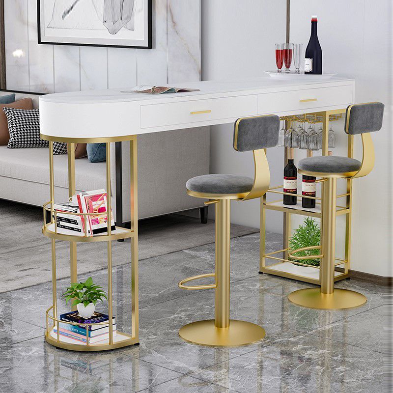 White Stone Indoor Glam Bar Dining Table Iron Double Pedestal Bistro Table with Drawer Clearhalo 'Bar Furniture' 'Bar Tables' 'bar_tables' 'furn' 'furn_bar_tables' 'Furniture' 'furniture_bar_tables' 'Kitchen & Dining Furniture' 'kitchen&dining_furn' 'kitchen' 1200x1200_fd5146bd-b204-411d-912a-3f47cf4bdb0f
