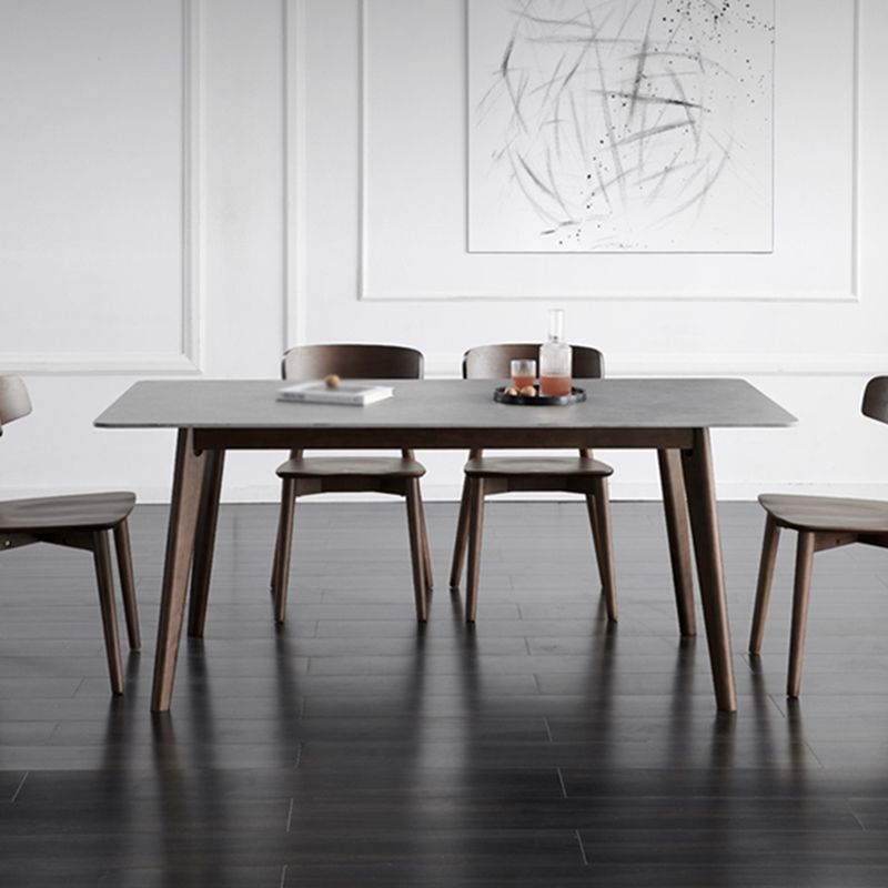 Mid-Century Modern Dining Table Gray Sintered Stone 4 Legs Dining Table with Wooden Base Clearhalo ' dining_table' 'Dining Tables & Seating' 'Dining Tables' 'furn' 'furn_dining_table' 'Furniture' 'furniture_dining_table' 'Kitchen & Dining Furniture' 'kitchen&dining_furn' 'kitchen' 'kitchen_dining_table' 1200x1200_fd52708a-543d-4ea7-ab15-78a544e3610f