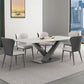 White Stone Top Dining Table Rectangular Tabletop with Metal Pedestal Base Clearhalo 'Dining Tables & Seating' 'Dining Tables' 'dining_table' 'furn' 'furn_dining_table' 'Furniture' 'Kitchen & Dining Furniture' 1200x1200_fd52af57-4d15-43b5-9634-60c2ffcb8238