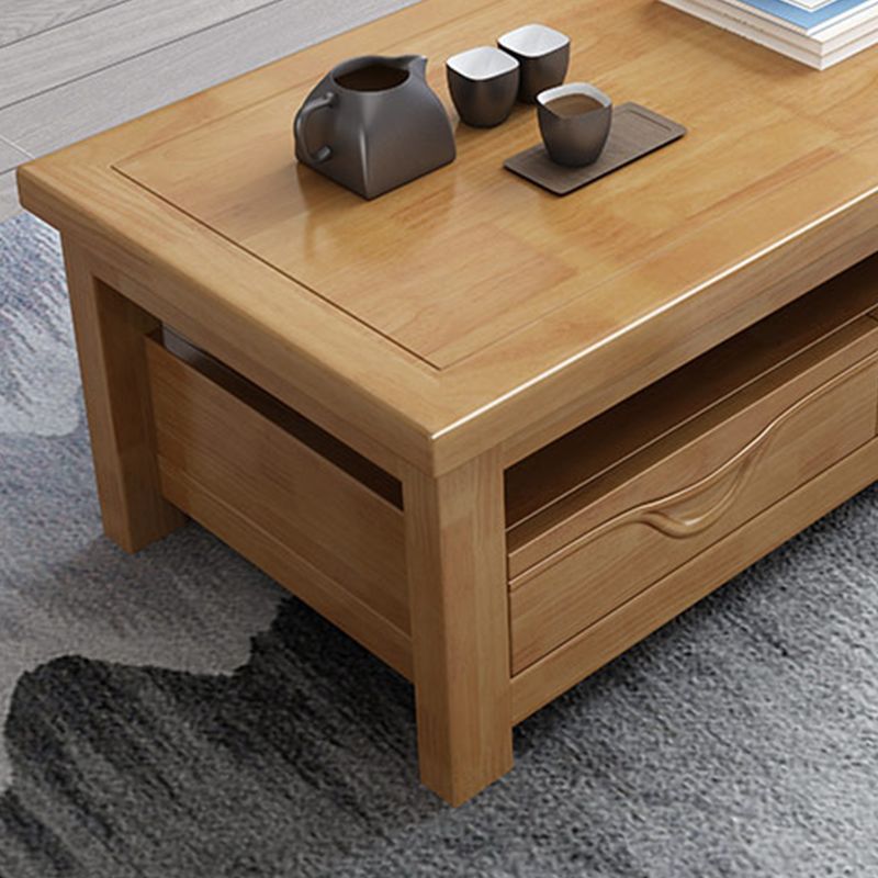 モダンなスタイルの長方形のソリッドウッドテーブル4脚ベース引き出しコーヒーテーブル付き