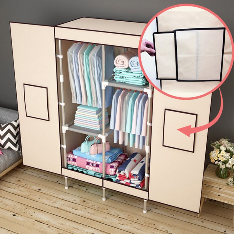 Metal and Fabric Wardrobe Industrial Style Minimalist Rectangular Bedroom Wardrobe Closet Clearhalo 'Armoires & Wardrobes' 'armoires_wardrobes' 'Bedroom Furniture' 'furn' 'furn_armoires_wardrobes' 'Furniture' 1200x1200_fd5ef8d3-13e1-4df3-9c21-522316ea4e83