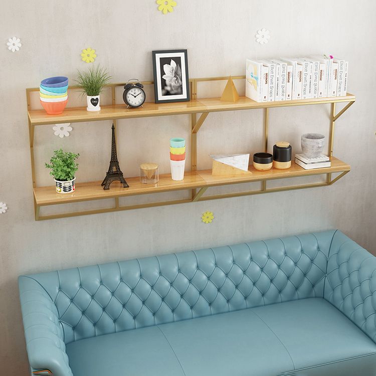 Glam Wall Mounted Bookshelf Iron Frame Glass and Pine Shelf Bookshelf Clearhalo 'Bookcases' 'furn' 'furn_bookcases' 'Furniture' 'furniture_bookcases' 'kitchen' 'kitchen_bookcases' 'Living Room Furniture' 'Office Furniture' 1200x1200_fd60a9bd-6325-4cce-85a4-9c919d323599