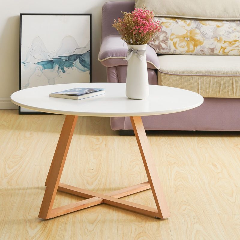 Table basse ronde en bois de style moderne, table de cocktail à pieds croisés