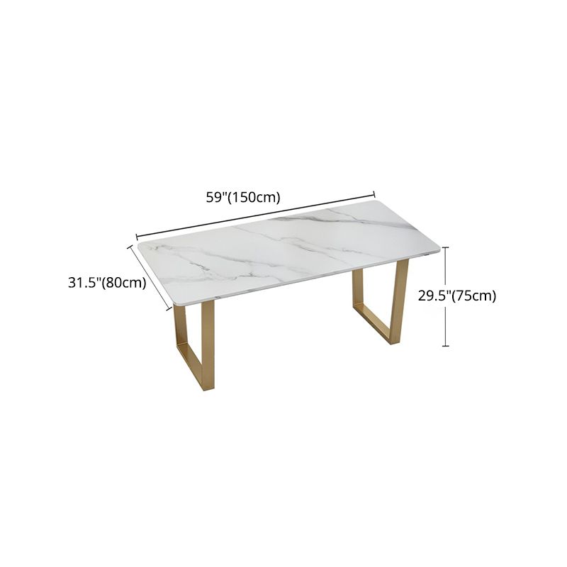Glam Iron Dinette Set 1/2/5/7 Pieces Rectangle Dining Table Set with White Sintered Stone