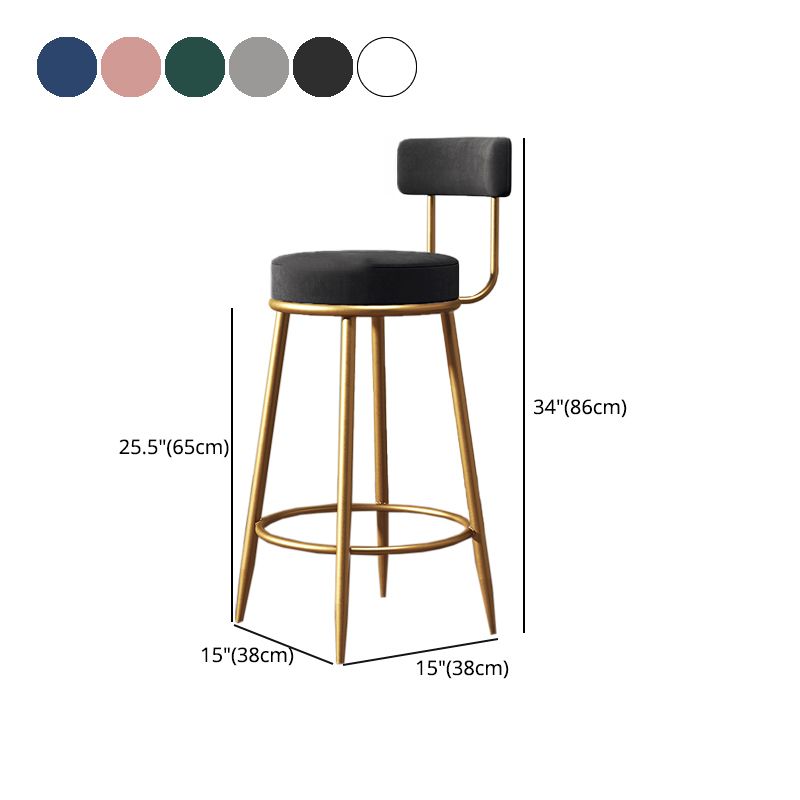 Nordic Armless Backrest Counter Stool Iron Kitchen Bar Stool with Velvet Cushion Clearhalo 'Bar Furniture' 'Bar Stools' 'bar_stools' 'furn' 'furn_bar_stools' 'Furniture' 'furniture_bar_stools' 'Kitchen & Dining Furniture' 1200x1200_fd6ba14c-9664-4f3b-acde-068663b827ba