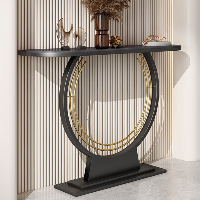 Zeitgenössischer Eisenkonsole Sofa Tischstein Halb Mondendtisch für Halle