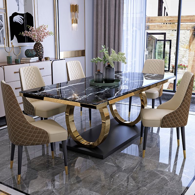 Modern 1/4/5/6/7 Pieces Black Dining Table Set with Marble Top Rectangle Dinette Set Clearhalo 'Dining Room Sets' 'Dining Tables & Seating' 'dining_room_set' 'furn' 'furn_dining_room_set' 'Furniture' 'furniture_dining_room_set' 'Kitchen & Dining Furniture' 'kitchen&dining_furn' 'kitchen' 1200x1200_fd75b841-e72e-4460-a687-4481b93be15d