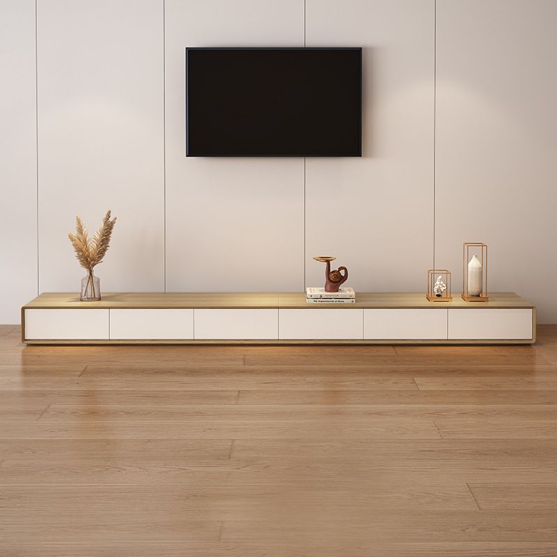 Natural and White Wood Media Console with Drawers Contemporary Faux Wood TV Media Stand