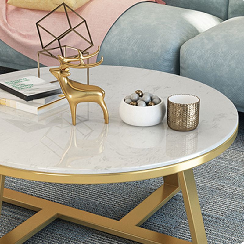 Glam Cross Legs Coffee Table Faux Marble Round Cocktail Table Clearhalo 'Coffee & Accent Tables' 'Coffee Tables' 'coffee_tables' 'furn' 'furn_coffee_tables' 'Furniture' 'Living Room Furniture' 1200x1200_fd7a1e3e-cf76-4476-9c8e-275f2d978e09