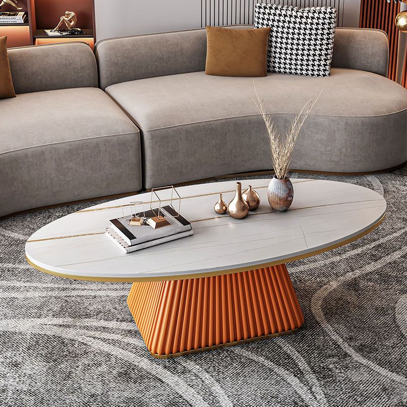 17.7"H Modern Metal Frame Single Foot Base Slate Oval Coffee Table Clearhalo 'Coffee & Accent Tables' 'Coffee Tables' 'coffee_tables' 'furn' 'furn_coffee_tables' 'Furniture' 'Living Room Furniture' 1200x1200_fd7b8c52-1746-4938-8688-a4b24d6893cc