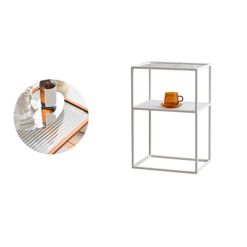 Modern 15.7-inch Rectangular Glass Top Side Table Iron Frame End Table with Shelf