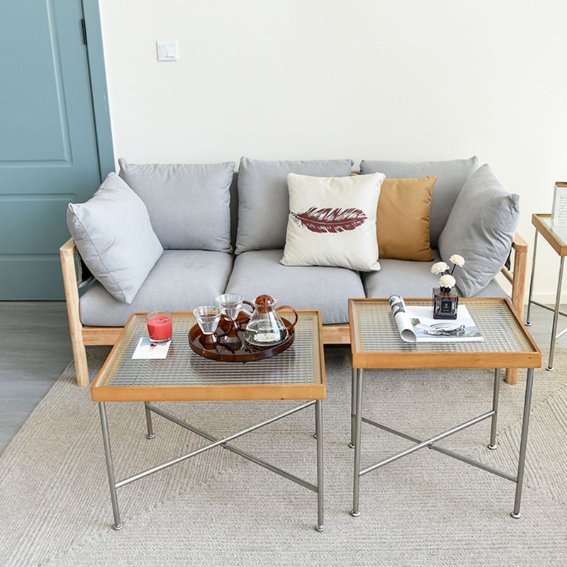 Scandinavian Glass Coffee Table with Wood Accents Cross Legs Cocktail Table Clearhalo 'Coffee & Accent Tables' 'Coffee Tables' 'coffee_tables' 'furn' 'furn_coffee_tables' 'Furniture' 'furniture_coffee_tables' 'Living Room Furniture' 1200x1200_fd7d58cb-727e-4be1-bd7f-eda8809eb346