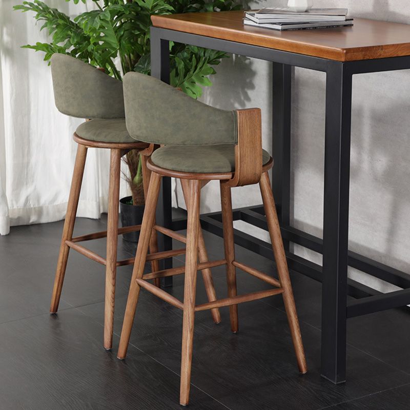 Muebles de cuero de imitación de taburete de madera verde contemporáneo con 4 patas de madera