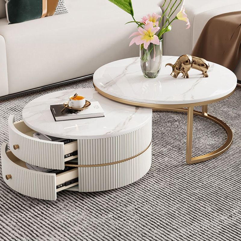 Round Coffee Table Slate Frame Nesting Coffee Table Set with Drawer Clearhalo 'Coffee & Accent Tables' 'Coffee Tables' 'coffee_tables' 'furn' 'furn_coffee_tables' 'Furniture' 'Living Room Furniture' 1200x1200_fd83747f-7409-428c-96a4-0babe65d316a