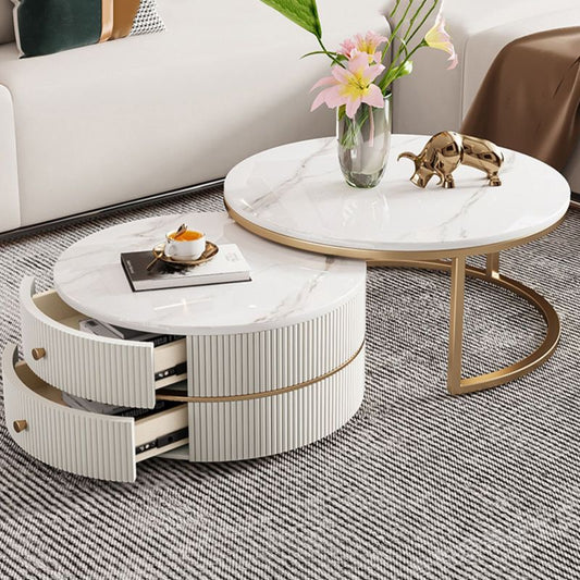 丸いコーヒーテーブルスレートフレームネスティングコーヒーテーブルセット