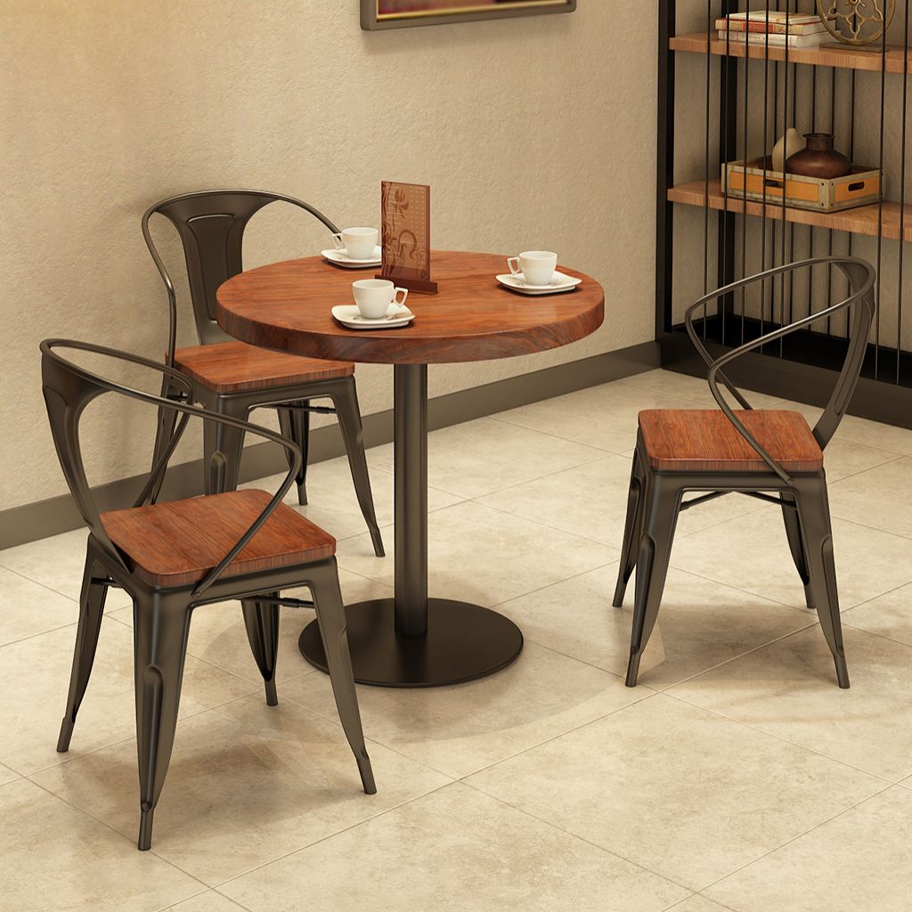 キッチンとダイニングルーム用のメタルモダンラウンド屋内テーブルパインウッドトップテーブル