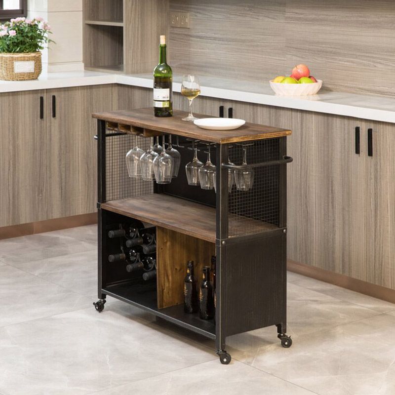 Modern Open Storage Kitchen Trolley Rolling Prep Table with Wine Storage Clearhalo 'furn' 'furn_kitchen_islands_carts' 'Furniture' 'Kitchen & Dining Furniture' 'Kitchen Islands & Carts' 'kitchen_islands_carts' 1200x1200_fd843292-e03b-4f8e-8f59-b1858af06c59