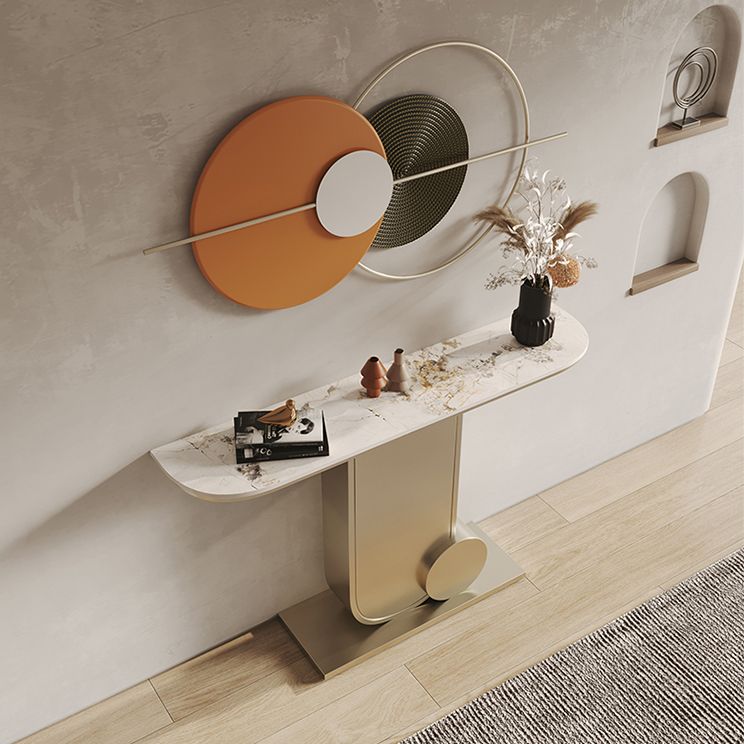 Tavolo da accento per sala da 33,46 "Tavolo da console di pietra moderna con 1 scaffale
