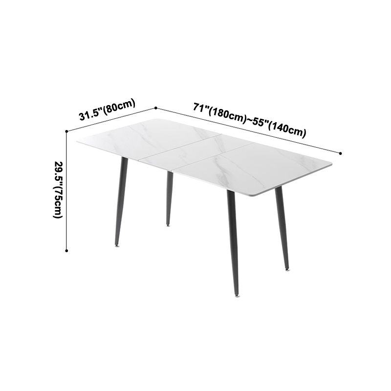 Rectangle Extendable Industrial Dining Table White Sintered Stone Table with 4 Black Legs Clearhalo ' dining_table' 'Dining Tables & Seating' 'Dining Tables' 'furn' 'furn_dining_table' 'Furniture' 'furniture_dining_table' 'Kitchen & Dining Furniture' 'kitchen&dining_furn' 'kitchen' 'kitchen_dining_table' 1200x1200_fd84f387-3c30-4a12-84db-4c0b0f33dc19