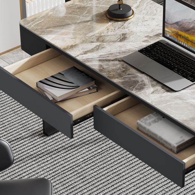 Modern Desk Home Study Desk Sintered Stone Writing Desk with 2 Drawers Clearhalo 'furn' 'furn_office_desk' 'Furniture' 'Office Desks' 'Office Furniture' 'office_desk' 1200x1200_fd860ee5-5095-41bc-8b6a-7fe413181ca6