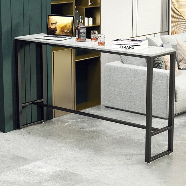 Modern Marble Bistro Table with Rectangle Table Top Black Trestle Table - 42" H Clearhalo 'Bar Furniture' 'Bar Tables' 'bar_tables' 'furn' 'furn_bar_tables' 'Furniture' 'furniture_bar_tables' 'Kitchen & Dining Furniture' 1200x1200_fd8651fd-4885-4198-a590-1831012173cd