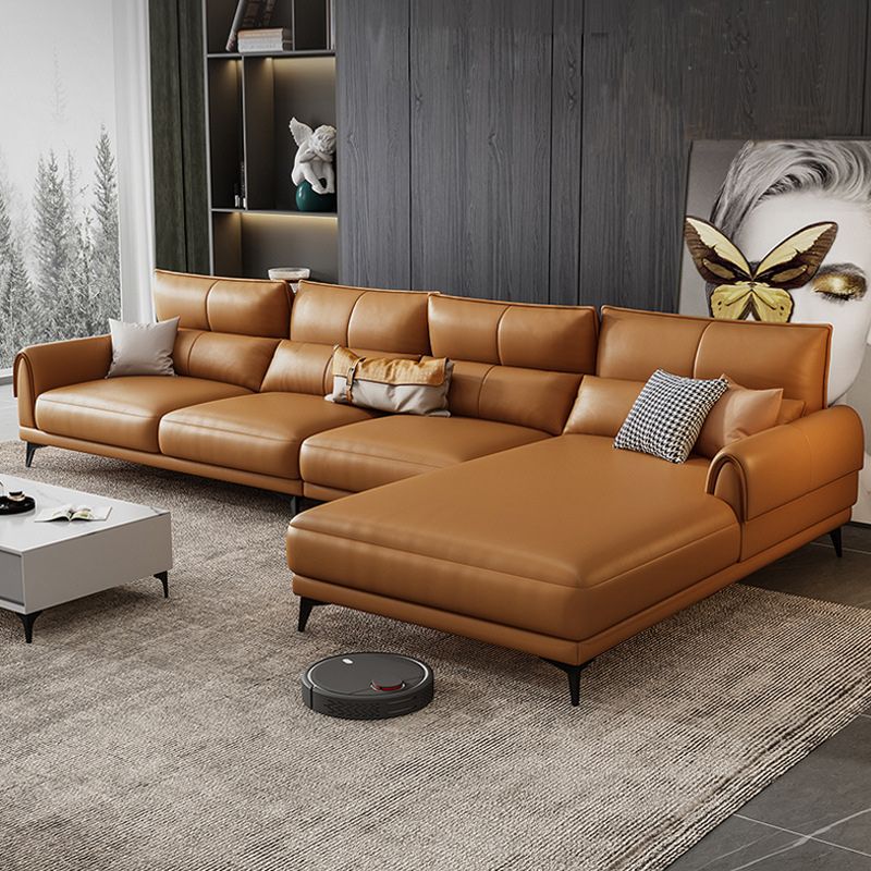 Modern Tight Back Genuine Leather Sectionals, 67.72" W  Sectional Sofa  in Brone
