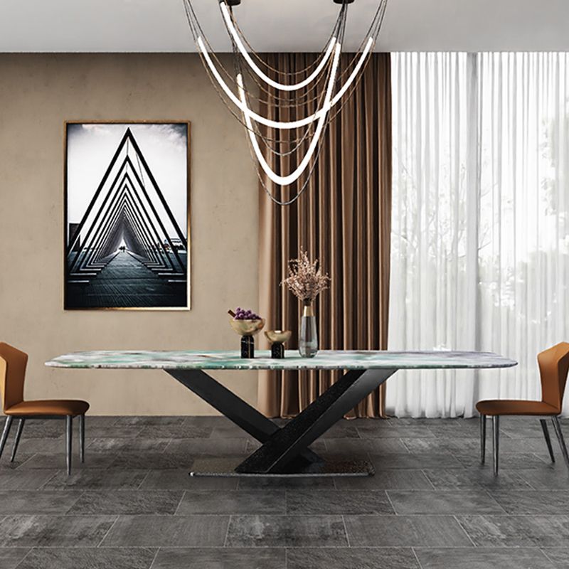 Glam Sintered Stone Dining Table Pedestal Base Casual Dining Table for Dining Room