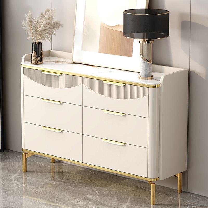 Cómoda de piedra para dormitorio Glam White con patas de metal
