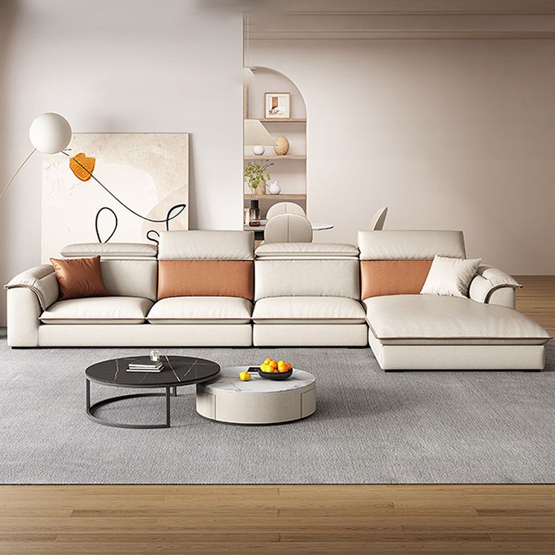 Canapé-canapé sectionnel beige en cuir en cuir beige pour le salon