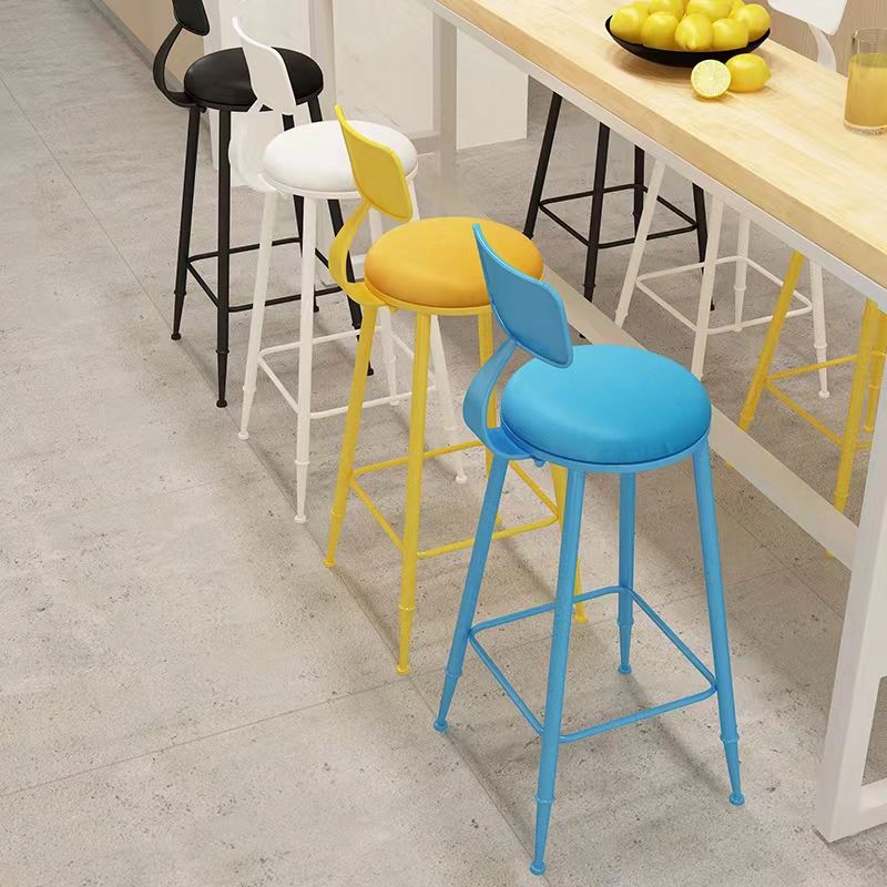 Nordic Armless Backrest Counter Stool Iron Couture Bar Stool with Cushion and Pedal Clearhalo 'Bar Furniture' 'Bar Stools' 'bar_stools' 'furn' 'furn_bar_stools' 'Furniture' 'Kitchen & Dining Furniture' 1200x1200_fd8e2d30-4566-4916-a75b-05a14bc0a1b5