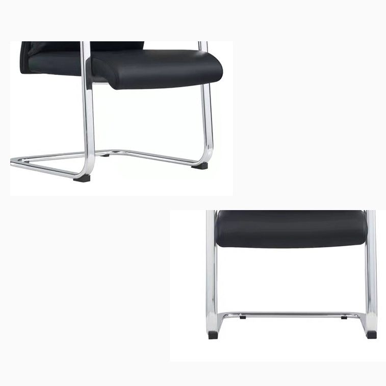 Fauteuil contemporain à accoudoirs fixes sans roues, chaise à dossier haut en cuir noir