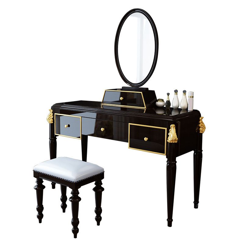 Ensemble de tabourets de coiffeuse de maquillage en miroir en bois noir / blanc