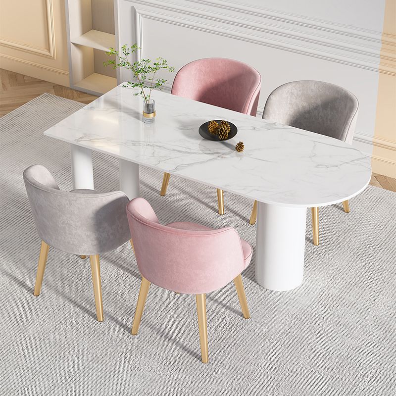 Simple Stone Top Table for Restaurant Oval Table with Three White Pedestal Clearhalo 'Dining Tables & Seating' 'Dining Tables' 'dining_table' 'furn' 'furn_dining_table' 'Furniture' 'Kitchen & Dining Furniture' 1200x1200_fd9679aa-ddf6-4772-9b74-7c0613174135