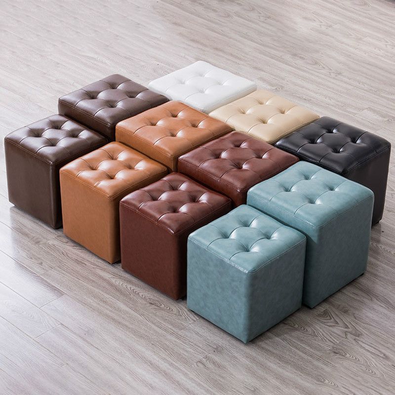 Modern Pouf Ottoman Genuine Leather Tufted Upholstered Solid Color Ottoman Clearhalo 'furn' 'furn_ottomans_poufs' 'Furniture' 'Living Room Furniture' 'Ottomans & Poufs' 'ottomans_poufs' 1200x1200_fd98a1a1-1cf9-4cbb-aa20-ac1b044218c3