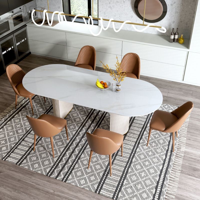 Minimalist White Standard Dining Set Rectangular Kitchen Dining Set with Double Pedestal Base Clearhalo 'Dining Room Sets' 'Dining Tables & Seating' 'dining_room_set' 'furn' 'furn_dining_room_set' 'Furniture' 'furniture_dining_room_set' 'Kitchen & Dining Furniture' 'kitchen&dining_furn' 'kitchen' 1200x1200_fd999e07-a23c-48e0-a359-0b46255099ee